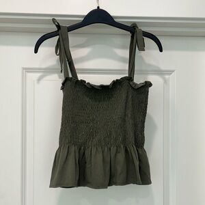 H&M Olive Green Smocked Peplum Camisole